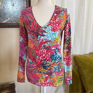 Lily Pulitzer Floral Blouse Top Women’s Sz S Miami Beach Vibes Floral Whimsy